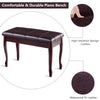 Solid wood piano bench in brown with PU leather, high-resilience sponge cushion, and storage compartment for sheet.