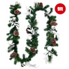 9-foot pre-lit artificial Christmas garland with pinecones, silver ornaments, and 50 warm white LED lights for festive.