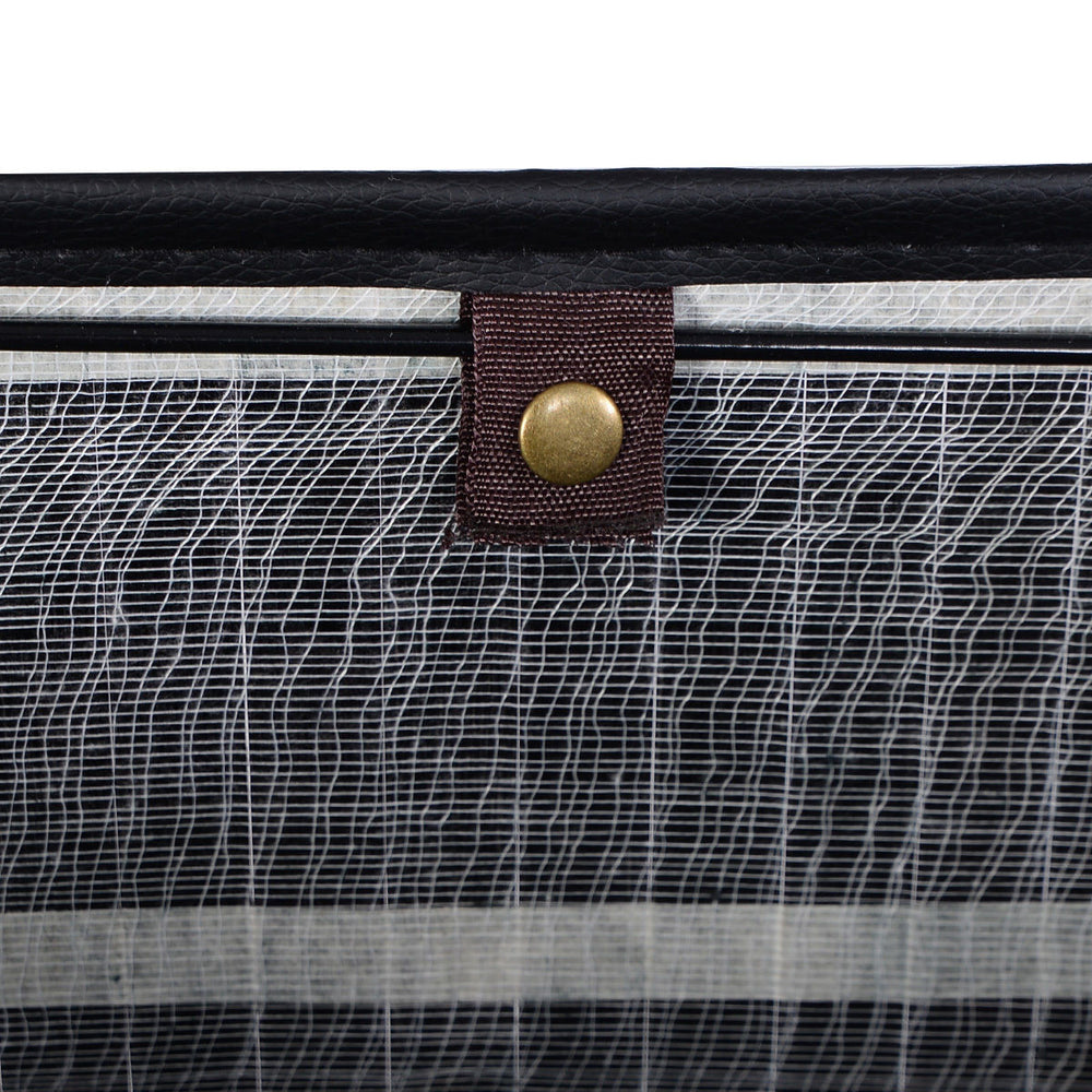 Close-up of the Rectangle Bamboo Hamper lid with a durable PU handle, designed for easy laundry storage and transport.