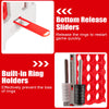 Bottom release sliders and built-in ring holders for the 3.5 feet tall Jumbo 4 to Score game set in red.
