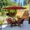 10' dark red patio umbrella with solar LED lights, showcasing the sturdy iron pole and tilt mechanism for versatile.