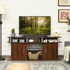 Walnut 63-inch TV entertainment console with 2 cabinets and open shelves, perfect for living room or bedroom use.