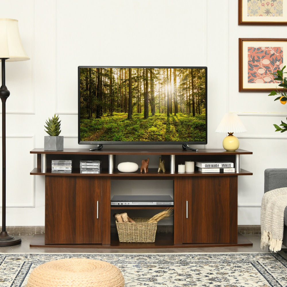 63 Inch TV Entertainment Console Center with 2 Cabinets-Walnut - Gallery View 1 of 11