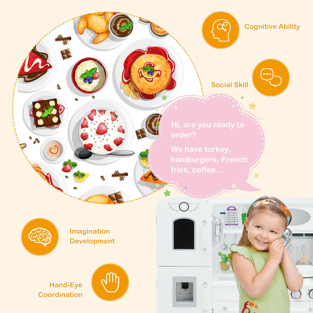 Colorful kitchen pretend play cookware set for kids, featuring a water dispenser, promotes hand-eye coordination and.