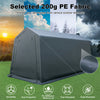 Outdoor storage shed made of durable 200g PE fabric, featuring a roll-up zipper door for easy access and ventilation.