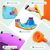Inflatable dual water slide bounce house with water sprayers, climbing wall, and built-in water guns for summer fun.
