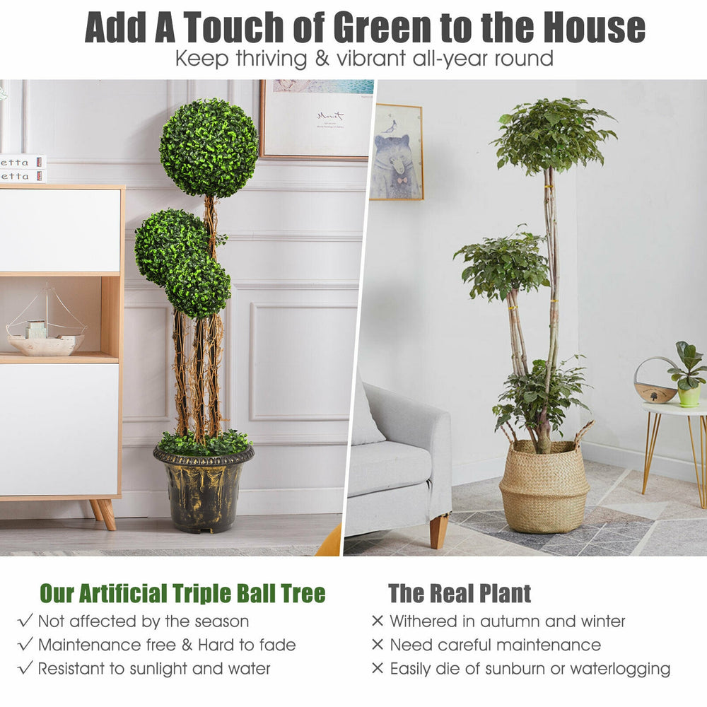 Artificial 4 Feet UV Resistant Triple Ball Tree Plant with realistic PE leaves for indoor or outdoor decoration.