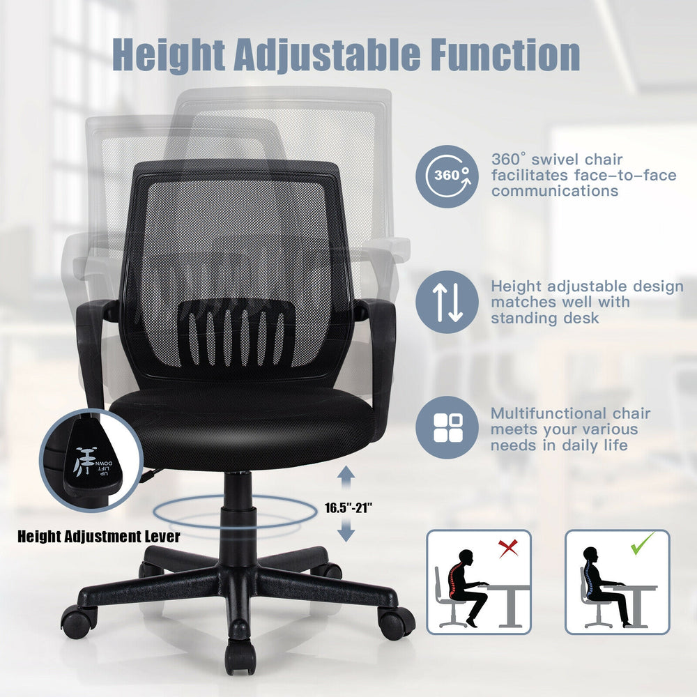 Mid-back mesh height adjustable executive chair with lumbar support, 360° swivel, ideal for home or office use.