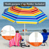 Multicolor 7.2ft portable beach umbrella with tilt mechanism and detachable cup holder, perfect for beach and patio use.