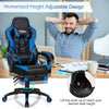 Adjustable gaming chair in blue with retractable footrest, ergonomic design, and 360-degree swivel for home office use.