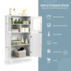 White bathroom floor storage locker with adjustable shelves, ideal for organizing kitchen and bathroom essentials.