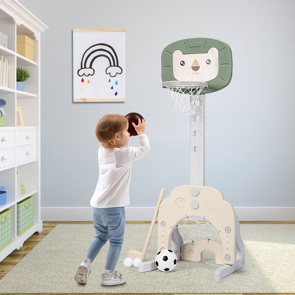 3-in-1 Adjustable Kids Basketball Hoop Sports Set-Green - Gallery View 1 of 12