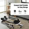 Adjustable double hydraulic resistance rowing machine with sturdy steel structure, compact design for easy storage.