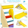 Kids triangle climber play gym set featuring a dual-side slide ramp for climbing and sliding, enhancing motor skills.
