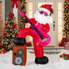 Inflatable Santa Claus playing guitar, 8.4 ft tall, with sound-synced lights and LED effects for festive outdoor decor.