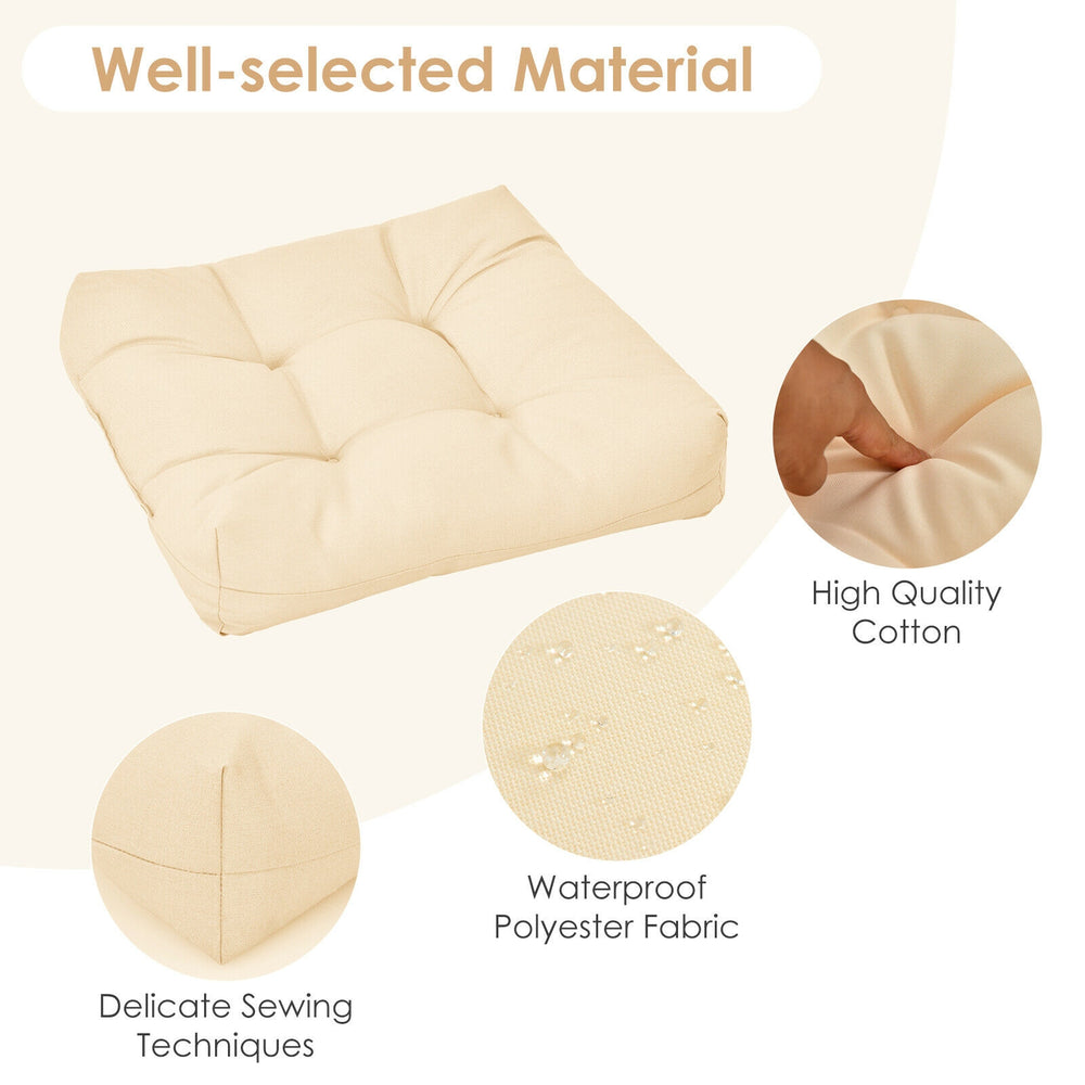 Beige 21x21 inch patio chair seat cushion with waterproof polyester fabric and high resilience cotton for indoor and.