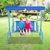 Outdoor kids patio swing bench with canopy, featuring a puppy pattern, suitable for two children aged 3 to 5 years.