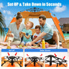 Pop-up beach tent for 3-4 people in orange, featuring UPF 50+ protection and spacious front porch for summer fun.