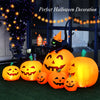 Inflatable pumpkin combo with witch black cat, featuring orange LED lights for Halloween outdoor decoration.