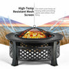 Outdoor fire pit with high-temp resistant mesh screen, ideal for backyard gatherings and BBQ grilling.