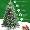 7-foot artificial Christmas tree with 1260 mixed PE and PVC tips, featuring a hinged design for easy setup and storage.