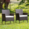 Two outdoor PE rattan armchairs with removable cushions, featuring a sturdy frame and ergonomic design for patio.