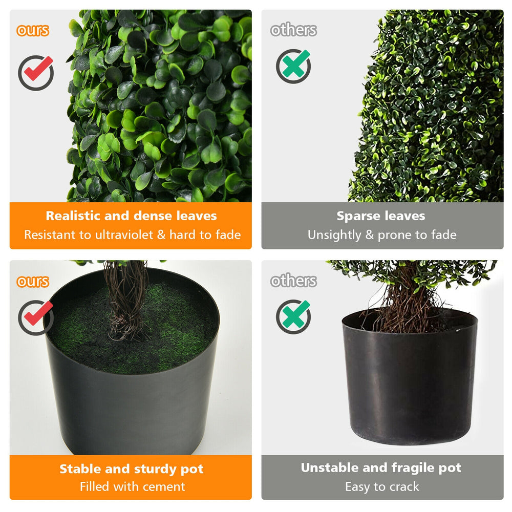 Lifelike 3-foot artificial tower topiary tree with UV-resistant leaves and stable cement pot for indoor or outdoor.
