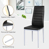 Black PVC leather dining side chair with ergonomic lumbar support and painted steel legs for modern elegance.