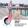 Kids rolling suitcase with pink 360° swiveling casters and cute astronaut pattern, designed for easy movement and.