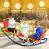 Outdoor kids seesaw teeter for ages 3 to 8, featuring ergonomic seats and sturdy carbon steel construction for safe.
