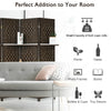 6-panel brown room divider with 2 display shelves, made of hand-woven fiber, perfect for creating private spaces.