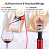 Electric wine bottle opener set with pourer and stopper, made of stainless steel, for smooth pouring and preservation.