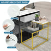 2-tier end side table with metal frame, marble patterns, adjustable foot pads, perfect for living room or bedroom.
