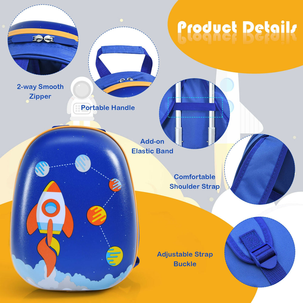 Kids luggage set featuring a colorful rocket design, adjustable straps, and a portable handle for travel convenience.