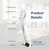 Adjustable 5.8 ft female mannequin with detachable arms and hands, featuring a durable plastic body and aluminum stand.