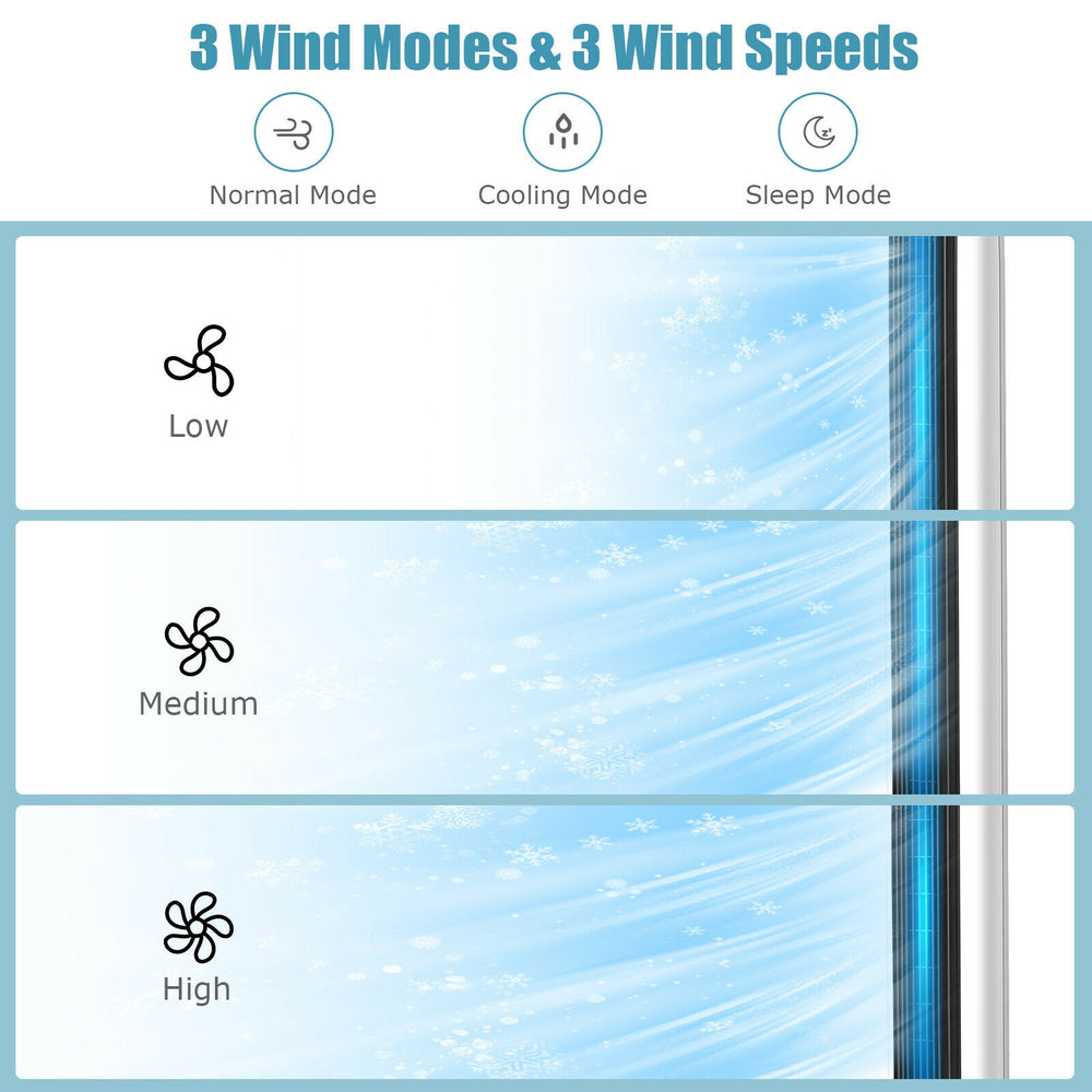41-inch evaporative air cooler with 3 wind modes and speeds, designed for efficient cooling and quiet operation.