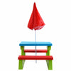 Kids picnic folding table and bench set with blue tabletop and green legs, ideal for outdoor meals and activities for.