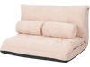 Beige 6-position adjustable sleeper lounge couch with two pillows, featuring a foldable design for easy storage and.