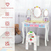 Kids vanity dressing table set in white with tri-fold mirror, 3 drawers, and ergonomic chair for safe, stylish play.