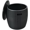 Black 9.5-gallon rattan cool bar with lid, serving as an ice bucket, side table, and storage box for outdoor gatherings.