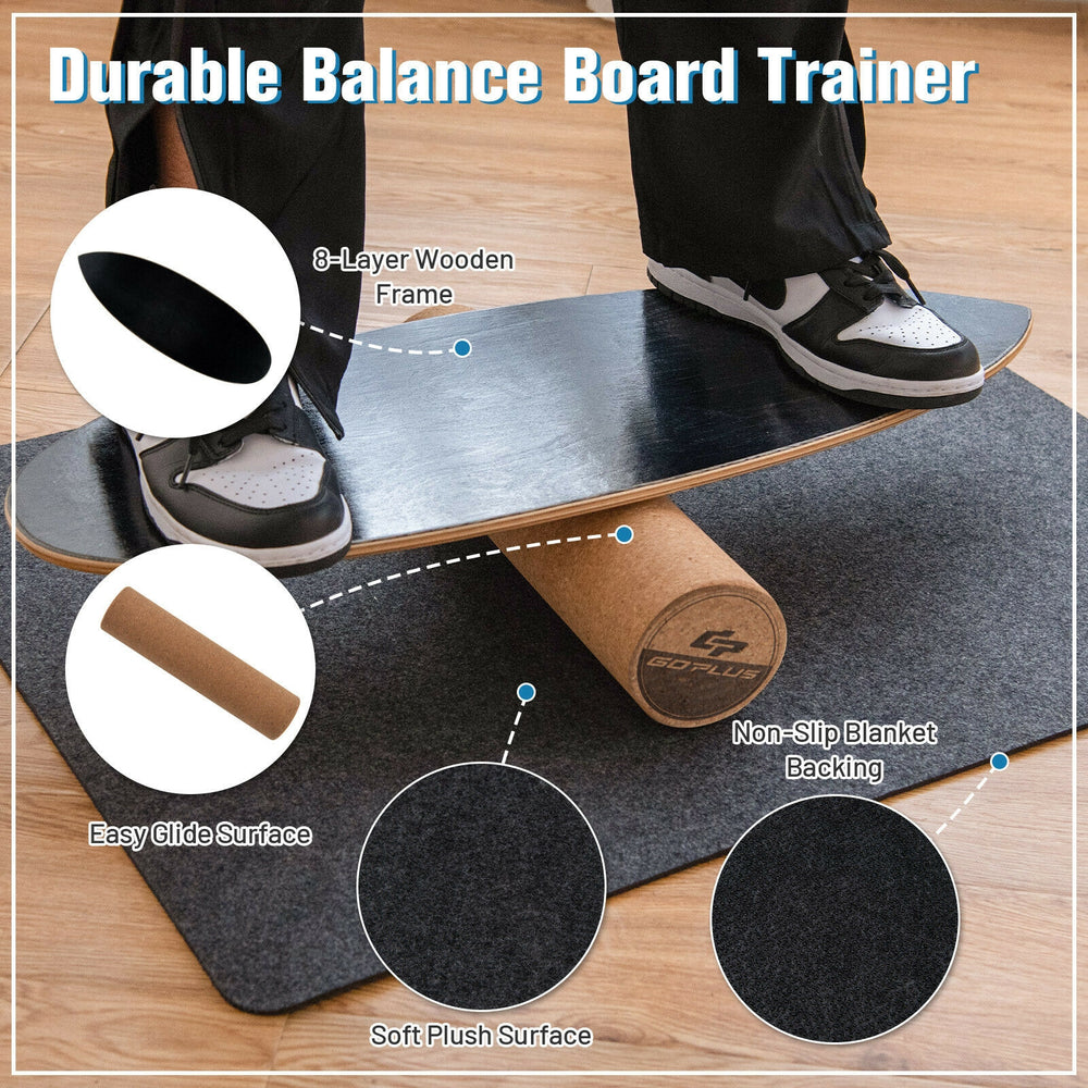 Balance board trainer with birch wood and cork, featuring a non-slip surface for core strength exercises at home or gym.