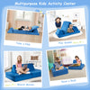 Convertible 4-piece kids couch set in blue, featuring folding mats and pillows for imaginative play and comfort.