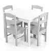 Kids 5-piece table and chair set in white and gray, perfect for playrooms, featuring sturdy wooden construction and.