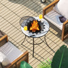 Round fire pit table with mesh cover and poker, featuring a durable steel frame, ideal for outdoor gatherings on the.