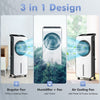3-in-1 evaporative air cooler in white, featuring 360° rotating fan blades and 1.3-gallon water tank for customizable.
