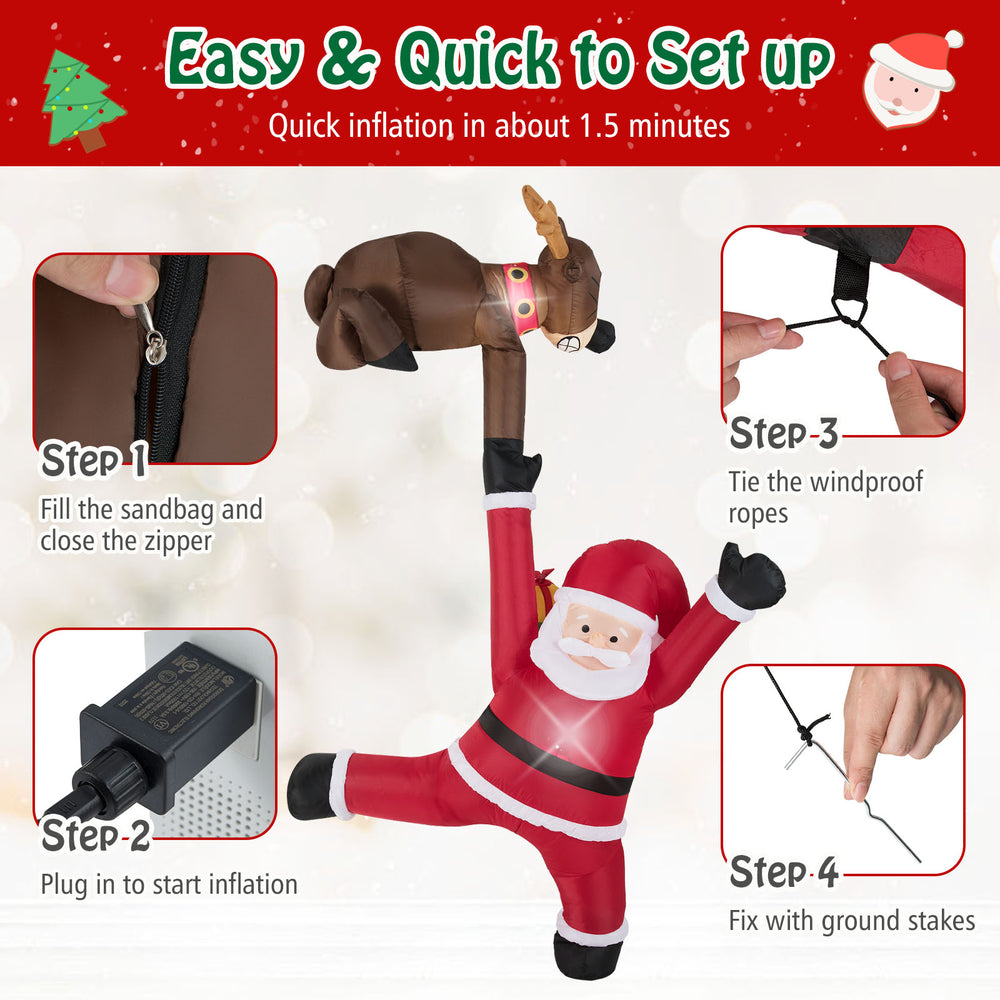 8.5 feet Christmas inflatable Santa Claus and reindeer with LED lights, easy setup for festive indoor or outdoor.