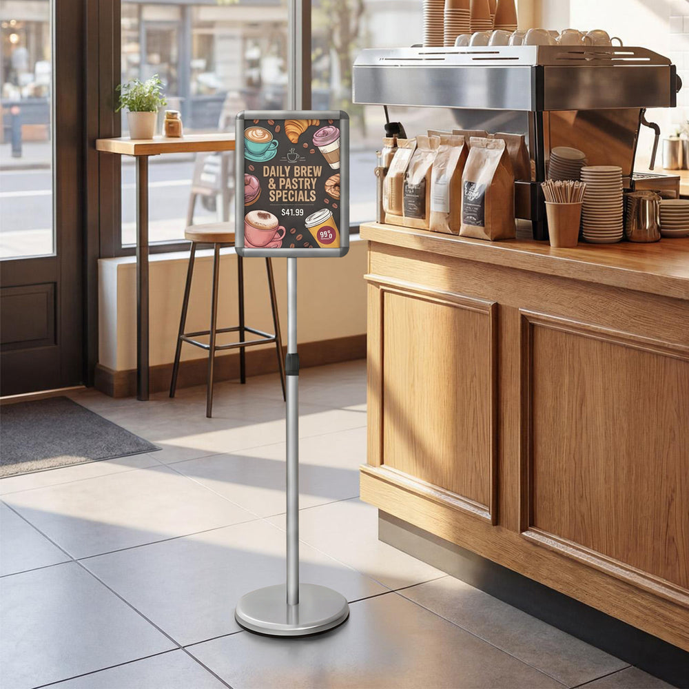 8.5 x 11Inch Sign Holder Stand with Snap-Open Frame and 360° Rotation-Silver - Gallery View 1 of 10