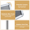 Aluminum alloy frame sign holder stand with protective corners, 360° rotation, and adjustable height for versatile display.