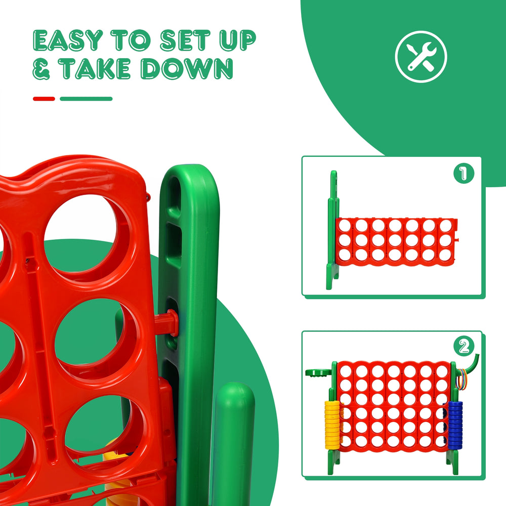 Giant 4-to-score game set in red and green, made of durable PP and PE, easy to assemble for outdoor fun.