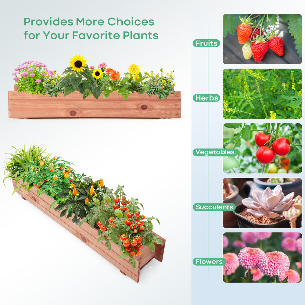 Wooden decorative raised garden bed made of natural fir, ideal for indoor and outdoor planting of various plants.